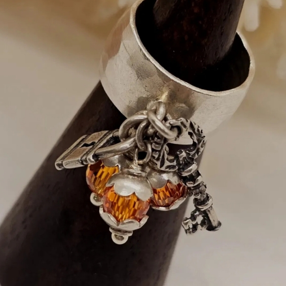 Orange CZ Faceted Sterling Charm Artisan Ring- Adjustable NWB - Picture 4 of 5